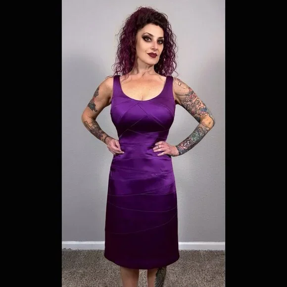 90s Jax Purple Sheath Dress Bodycon 60s Retro Mod MCM Pinup Rockabilly 10 - Picture 4 of 13